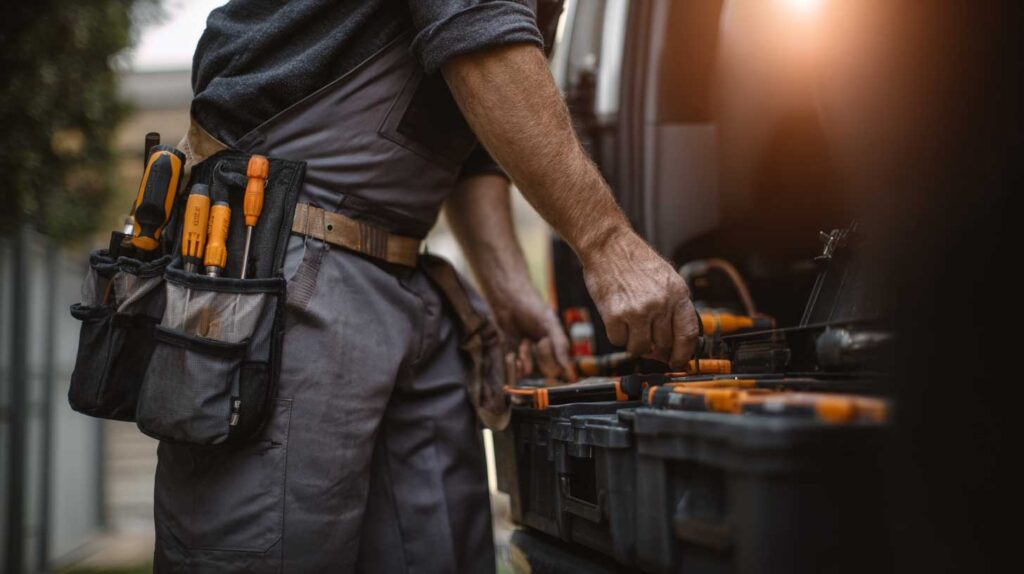 FY ENERGY Service-Techniker mit Werkzeug – Fachbetrieb für Photovoltaik, Energieanlagen & Gebäudetechnik
